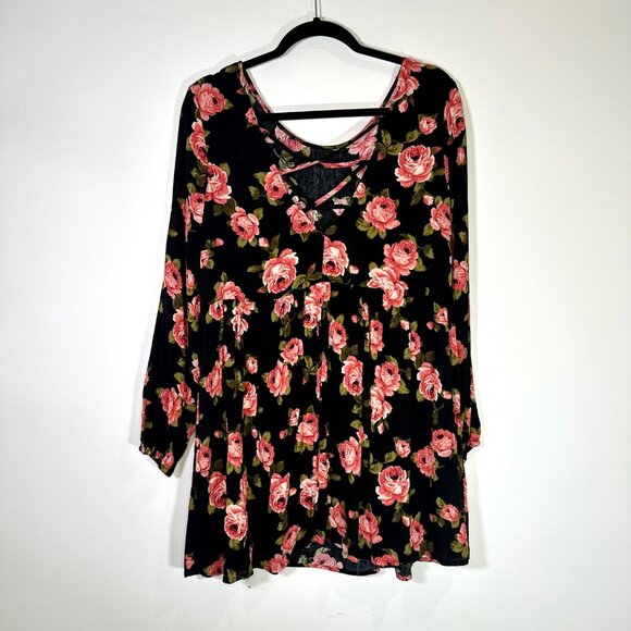 Whimsigoth Boho Rose Floral Long Sleeve Loose Fit Dress - Medium - Picture 2 of 10